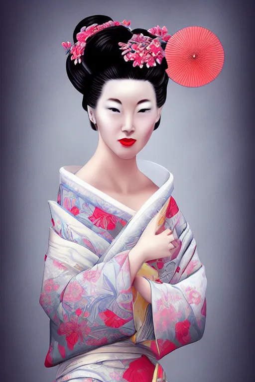 Image similar to beauty geisha , digital art, 8k ,character ,realistic, portrait, hyper realism