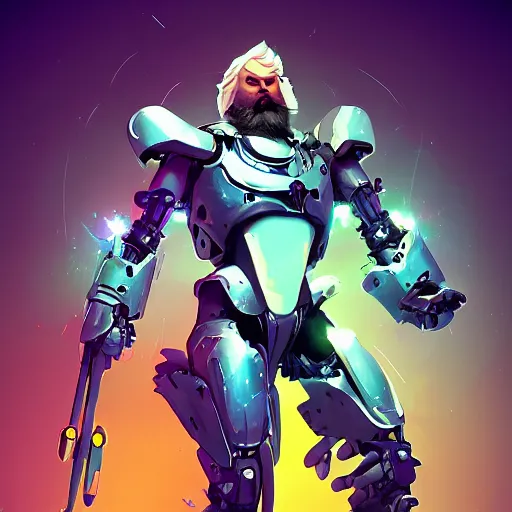 Image similar to upper body illustration of a cybernetic odin, the nordic god, mattepainting concept blizzard pixar maya engine on stylized background splash comics global illumination lighting artstation, sharp focus, lois van baarle, ilya kuvshinov, rossdraws