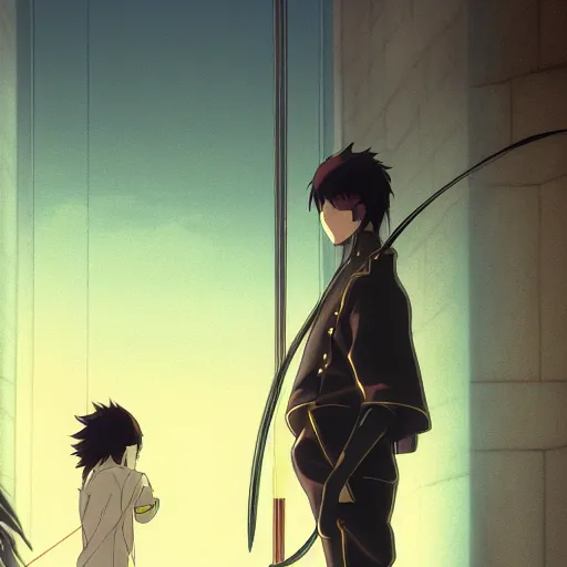 Image similar to fencer, anime style, dark, makoto shinkai, animated, animation, detailed, illustration, moody