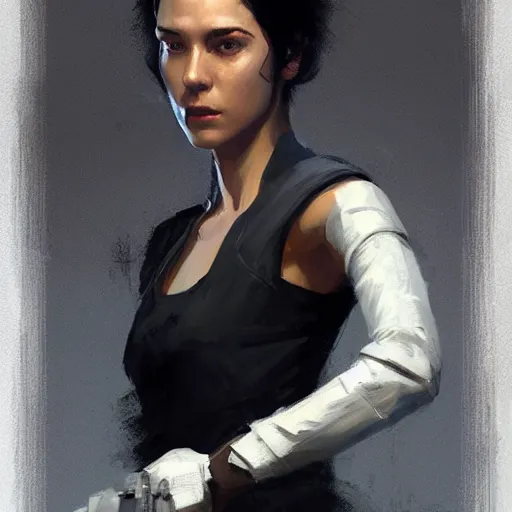 Image similar to portrait of a woman by greg rutkowski, jedi knight anya solo, black bob hair, tall and slender, star wars expanded universe, wearing white jumpsuit, she is about 2 0 years old, highly detailed portrait, digital painting, artstation, concept art, smooth, sharp foccus ilustration, artstation hq