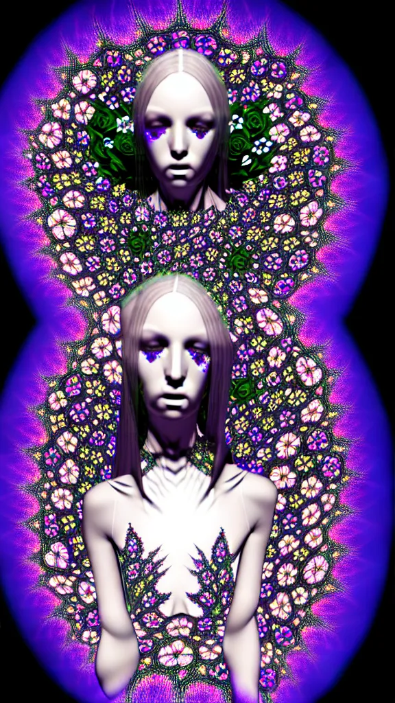 Prompt: hyperdetailed cybergothic hologram of a bouquet of flowers sharpened intricate