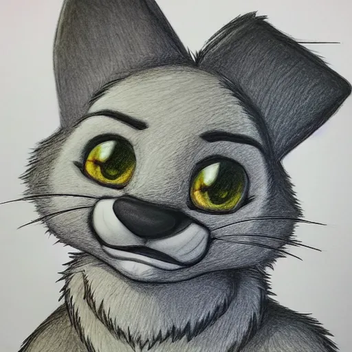 Image similar to colored Pencil drawing of cartoon furry character, highly detailed