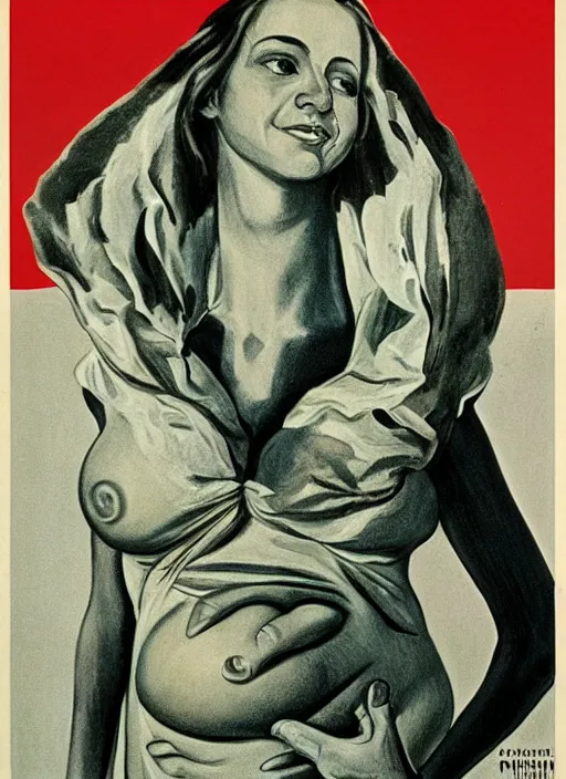 Image similar to a detailed and complex, highly detailed, concept art, anti - pregnancy, soviet propaganda poster depicting a pregnant woman