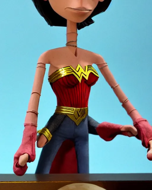 Prompt: steve buscemi ’ s wonder woman as a highly detailed stop motion puppet, in the style of laika studios ’ s paranorman, coraline, kubo and the two strings shot in the style