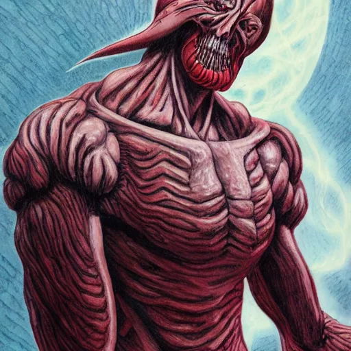 Prompt: colossal titan, in the style of wayne barlowe