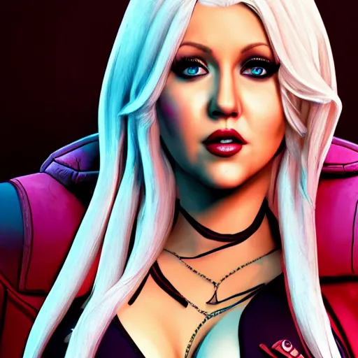 Image similar to christina aguilera portrait, borderlands, tales from the borderlands, the wolf among us, comic, cinematic lighting, studio quality, 8 k