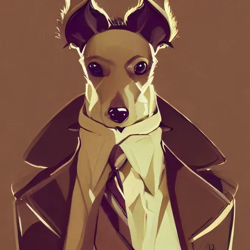 Prompt: ripped physique crown collar leash Man portrait Sherlock Patrick Bateman snout Detective Anthropomorphic furry fuzzy fashion vogue Dachsund man wearing a Dachsund costume wearing an Executive costume gerald brom bastien grivet greg rutkowski norman rockwell portrait face head snout ears eyes illustration tombow