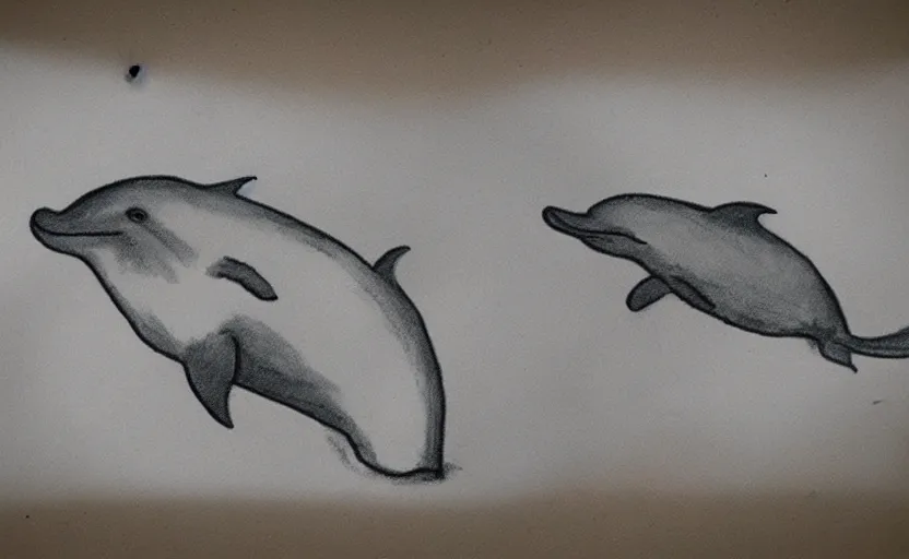 Prompt: child's crayon drawing of a dolphin
