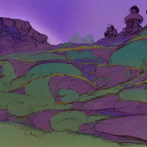 Image similar to The Purple People Eater :: extremely detailed landscape, Pixar, concept art by Don Bluth :: a masterpiece by Alan Davis ::