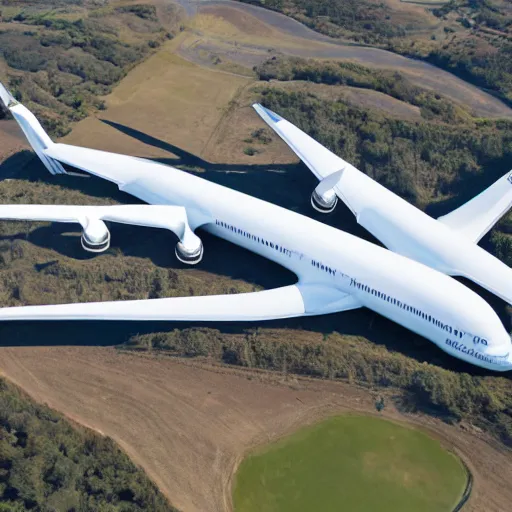 Image similar to Aerial photo of the biggest plane on earth, realism, drone shot