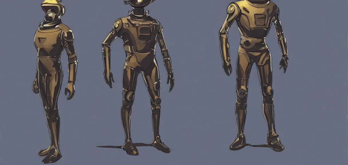 Image similar to male, full body, space suit with a modern helmet, large shoulders, short torso, long thin legs, tiny feet, character sheet, science fiction, very stylized character design, digital painting, by mike mignola, by alex maleev, jean giraud, painted by leyendecker