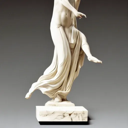 Prompt: a marble statue of a woman dancing,