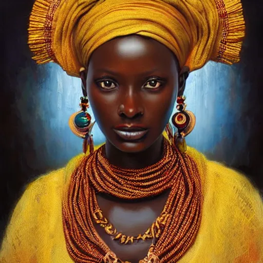 Image similar to portrait of a senegalese woman ( 3 5 ) from senegal, an oil painting by ross tran and thomas kincade