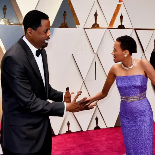 Prompt: chris rock slapping will smith at the oscars, 4k, high detail, high-resolution photograph, professional photography, ultra-detail