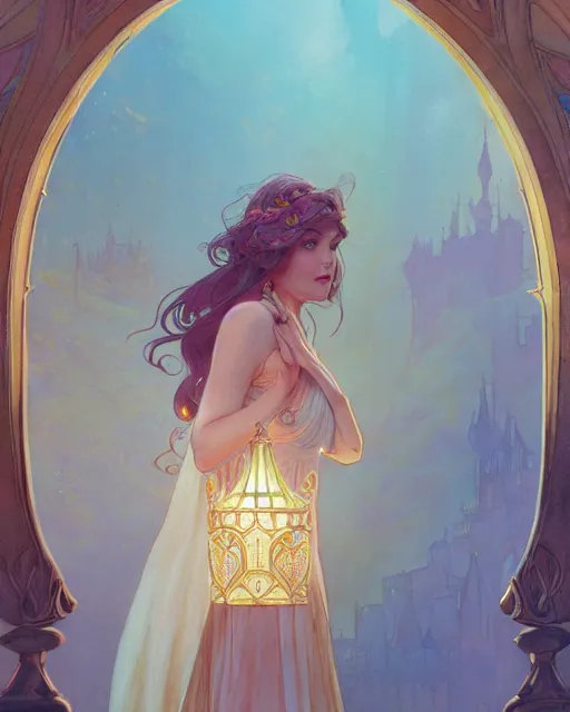 Image similar to secret romance, highly detailed,, gold filigree, romantic storybook fantasy, soft cinematic lighting, award, disney concept art watercolor illustration by mandy jurgens and alphonse mucha and alena aenami, pastel color palette, featured on artstation