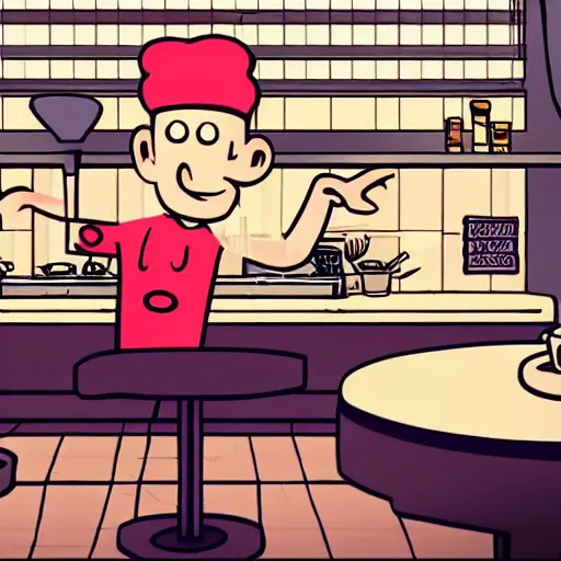 Image similar to A rat working as a chef in a run down New York City diner, Animated Still