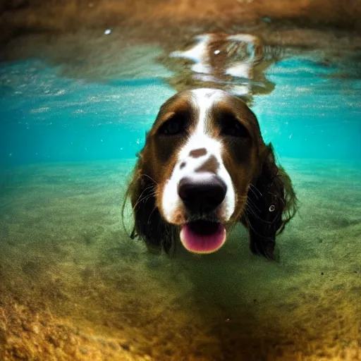 Prompt: dog headed man underwater