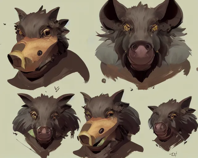 Image similar to sea of thieves character animal portrait concept art for a wild boar, cgsociety, trending on artstation, rare ltd,