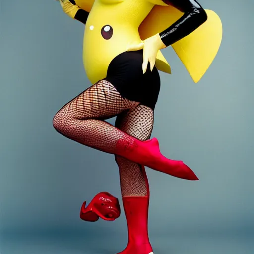 girl wearing a latex costume of pikachu and fishnet Stable Diffusion