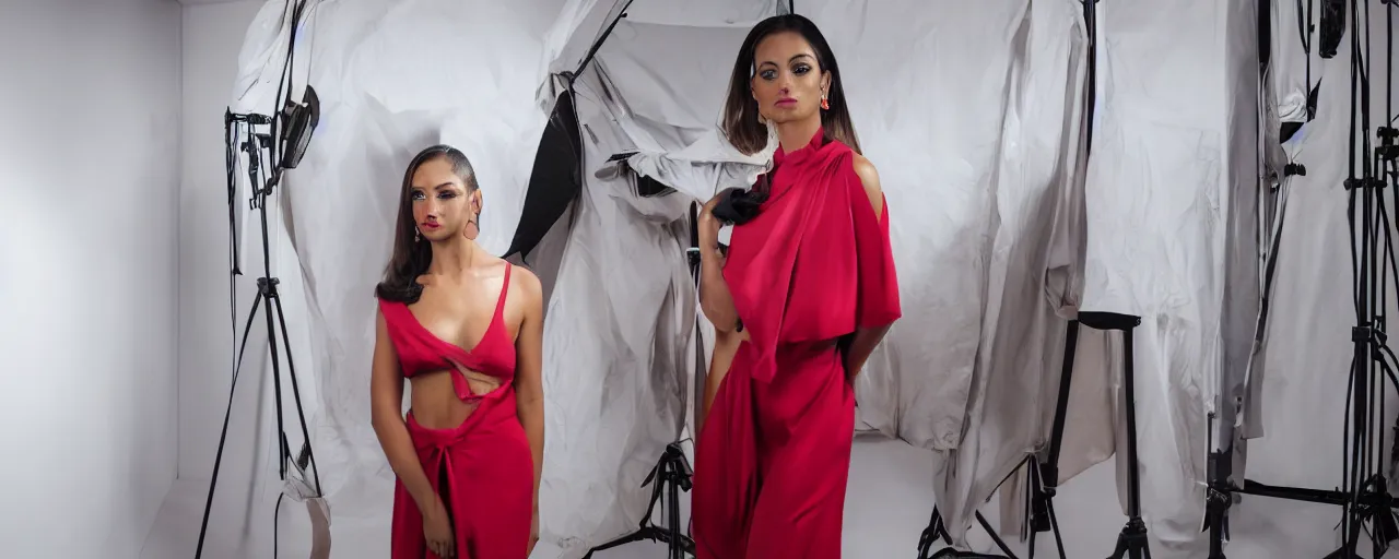 Image similar to photoshoot puerto rican fashion designer clothe in tetradic color scheme, vermeer lighting, imax 7 0 mm in 4 0 mm anamorphic lens