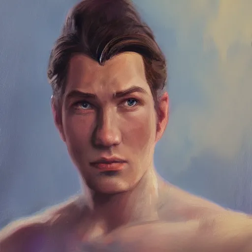 Image similar to a portrait of a hero in a disney movie, oil painting, pale colors, high detail, 8 k, wide angle, trending on artstation,