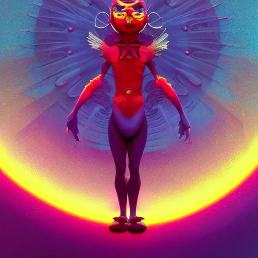 Image similar to colourful breathtakingly weird beautiful powerful magical wonderfully majestic beautifully cool character by michael whelan and moebius and beeple and kilian eng and dan mcpharlin and pascal blanche and jamie hewlett and richard dadd, symmetrical, magical stormy reflections, smoke on water, 8 k artstation