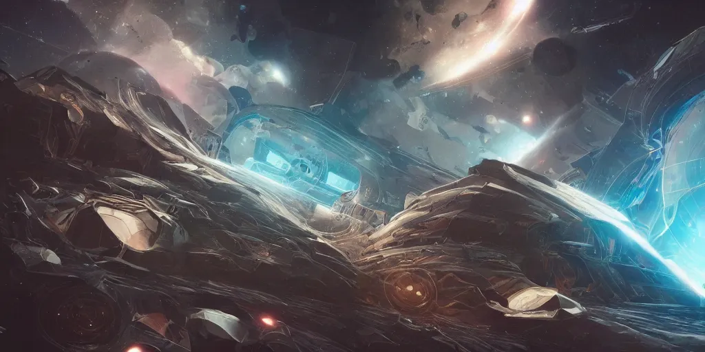 Image similar to the time bending machine distorts space around it, concept art, digital illustration, trending on artstation, deviantart, artgerm, epic composition, masterpiece, highly detailed, advanced technique, ambient lighting, wlop, ross draws