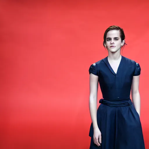 Prompt: Emma Watson in front of a greenscreen, EOS-1D, f/1.4, ISO 200, 1/160s, 8K, RAW, symmetrical balance, in-frame, Dolby Vision