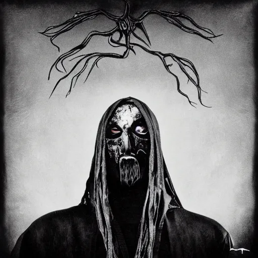 Prompt: omer adam black metal album cover