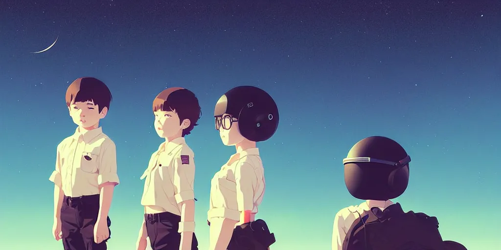 Prompt: 3 d portrait of boy and girl with astronaut helmets by ilya kuvshinov, cloudy sky background lush landscape ln illustration concept art anime key visual trending pixiv by victo ngai fanbox by greg rutkowski makoto shinkai takashi takeuchi studio ghibli