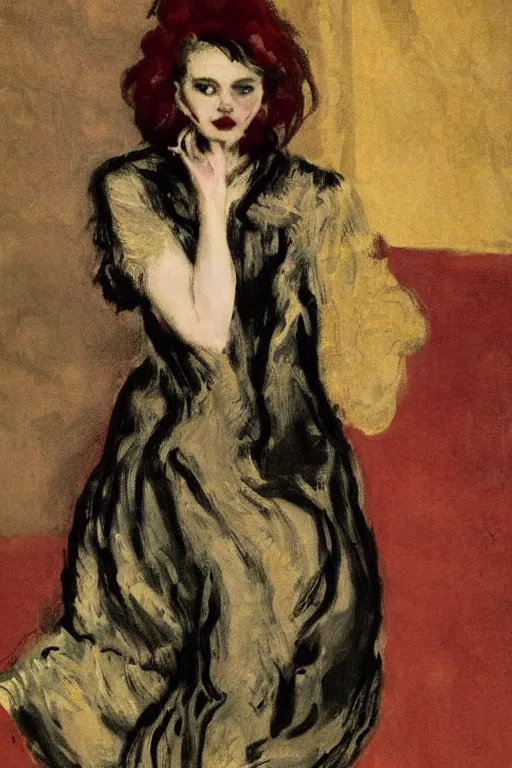 Image similar to portrait of hannah murray as delirium of the endless, the sandman by walter sickert, john singer sargent, and william open