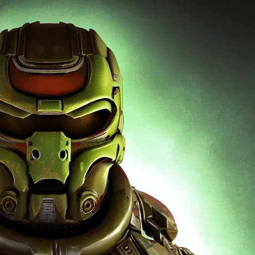 Image similar to portrait of doomguy from game doom, highly detailed, 8 k render centered, digital painting