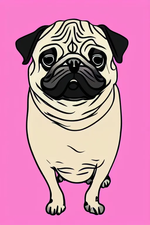 Image similar to portrait of a flower pug, art by milka oxana, sticker, colorful, illustration, highly detailed, simple, smooth and clean vector curves, no jagged lines, vector art, smooth