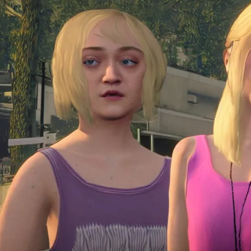 Prompt: Dakota Fanning and her sister in GTA 5.