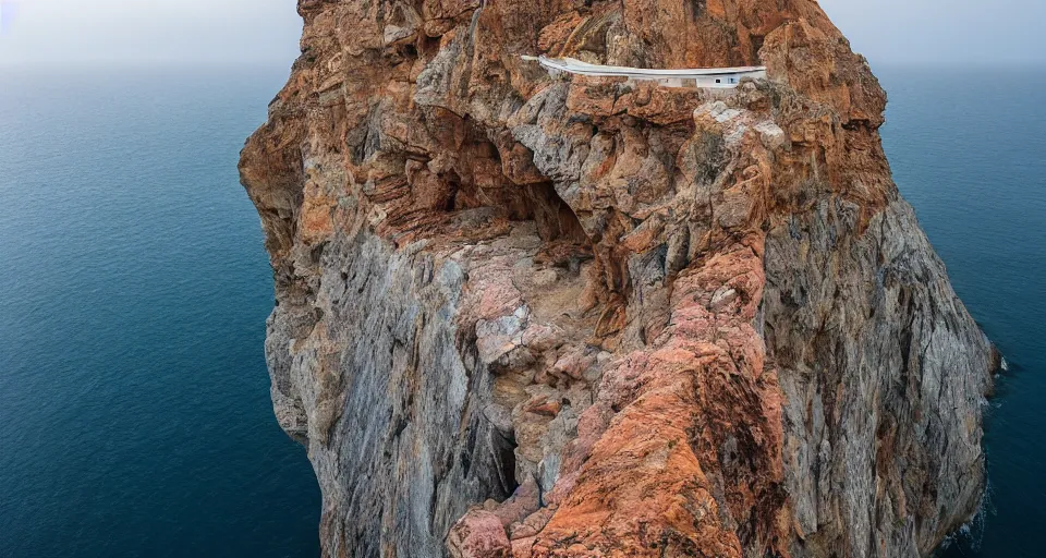 Prompt: cliff overlooking a magnificient bay by pablo carpio, photo award winning, pritzker winning, wildlife photographer of the year, 8 k, photo film