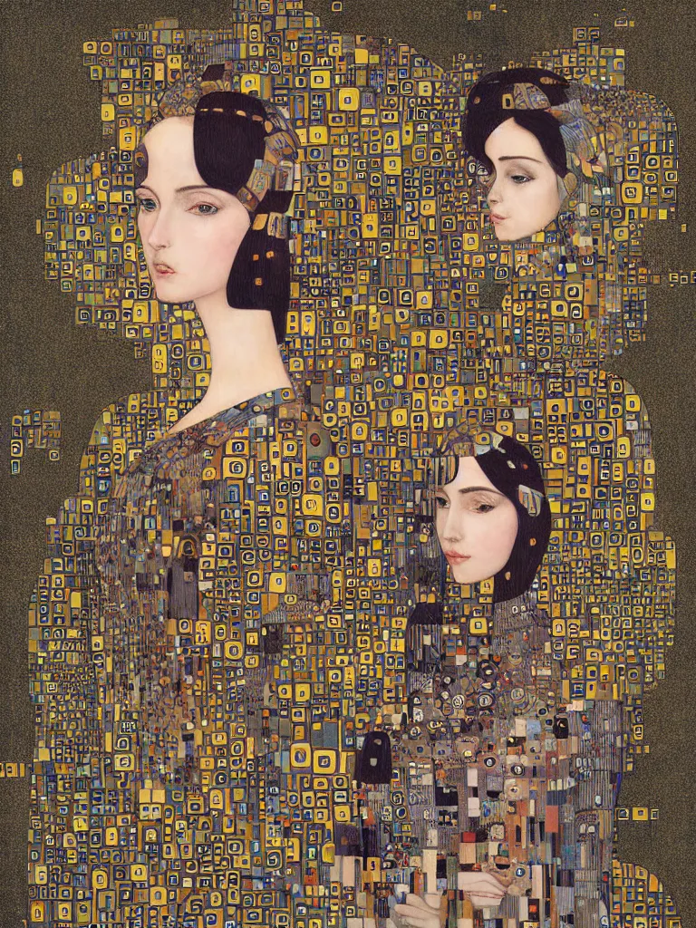 Image similar to isometric symmetrical futuristic female isometric city portrait by klimt