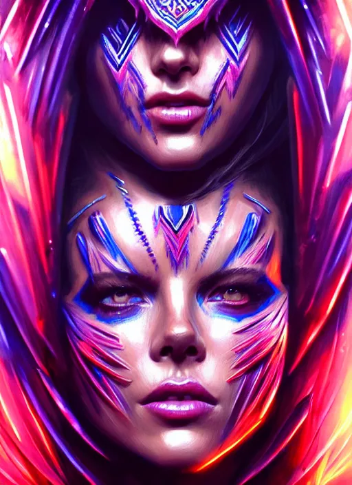 Image similar to hyper detailed ultra sharp aztec underworld warrior trance girl, cute, kate beckinsale. trending on artstation, warpaint aesthetic, earthwave, colorful, neon, ornate, intricate, digital painting, concept art, smooth, sharp focus, illustration, art by artgerm and greg rutkowski and h. r. giger, 8 k