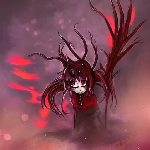 Prompt: ladybug as a monster, fantasy art style, scary atmosphere, nightmare - like dream ( anime style )