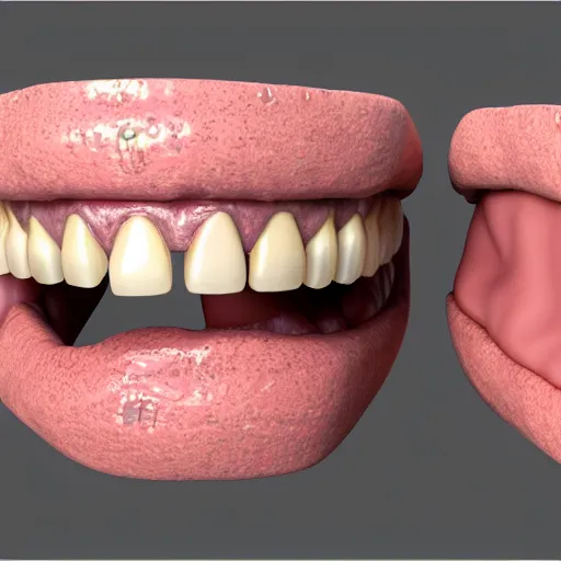 Image similar to poorly rendered 3 d set of teeth