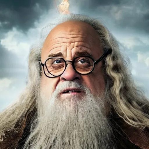 Prompt: full body danny devito starring as gandalf the white in the 2 0 2 4 lord of the rings movie, hyper realistic, high quality, wide angle