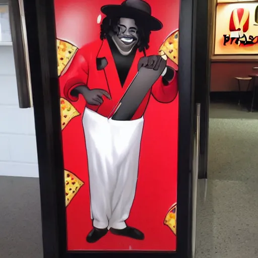 Image similar to obese michael jackson hanging out at pizza hut