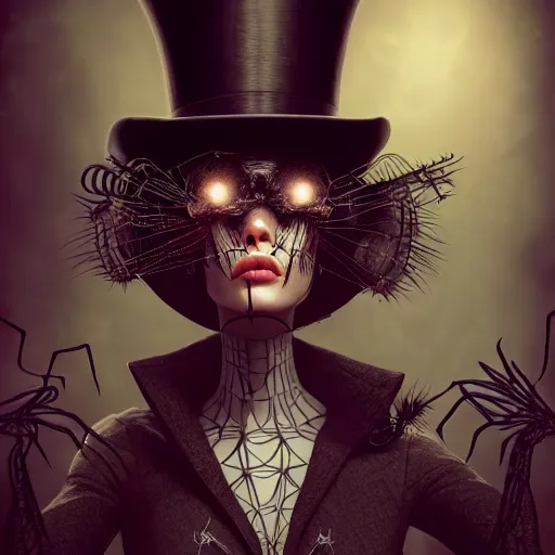 Prompt: top hat full of spiders, ultra realistic, concept art, intricate details, eerie, highly detailed, photorealistic, octane render, 8k, unreal engine, art by artgerm and Blaz Porenta