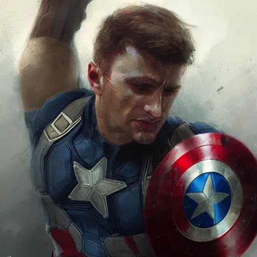 Prompt: captain america crying art, tears and sadness, by greg rutkowski