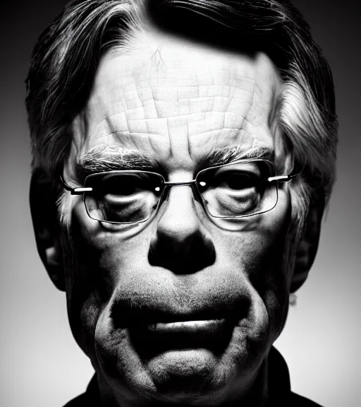 Prompt: hd pro studio photo portrait of stephen king backlit dramatic cinematic closeup noir trending on Flickr artstation