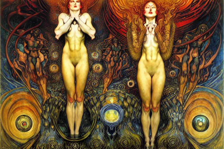 Image similar to Divine Chaos Engine by Karol Bak, Jean Delville, William Blake, Gustav Klimt, and Vincent Van Gogh, symbolist, visionary