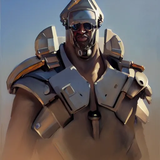 Image similar to greg manchess portrait painting of fully armored bionic augmented the foundation aka dwayne the rock as overwatch character, medium shot, asymmetrical, profile picture, organic painting, sunny day, matte painting, bold shapes, hard edges, street art, trending on artstation, by huang guangjian, gil elvgren, ruan jia, greg rutkowski, gaston bussiere