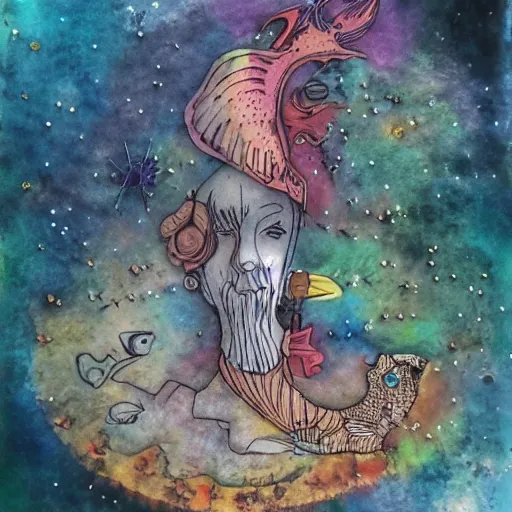 Image similar to navigating dreams, whimsical, mixed media,