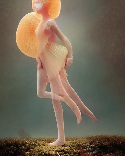 Image similar to a luminous jelly fish armor. soft. fragile. by ray caesar. by louise dahl - wolfe. by andrea kowch. by anna claren. surreal photography