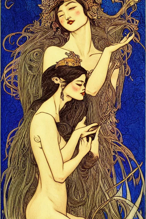 Image similar to Devil by Audrey Kawasaki in the style of Gaston Bussière, art nouveau