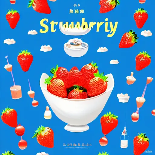 Prompt: a hyperdetailed strawberry and floating milk fluid interweave poster,, chinese style, top milk brands, 4 k hd wallpaper illustration, package cover, golden curve composition